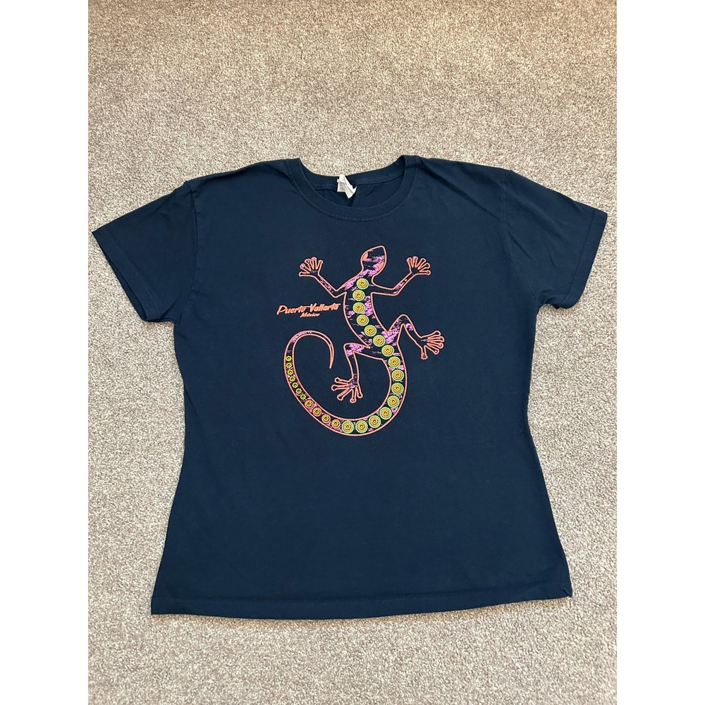 Vacation Puerto Vallarta Mexico Gecko T-Shirt Women XL Navy Blue Excellent
